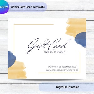 Modelo de vale-presente editável no Canva | Cliente obrigado| Cartão de desconto da loja Etsy | Modelo de vale-presente para impressão ou digital