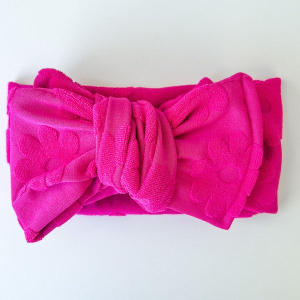 Hot pink OVERSIZED tie on headwrap,chunky knot headband bow, daisy Terry cloth baby headwrap, toddler heawrap