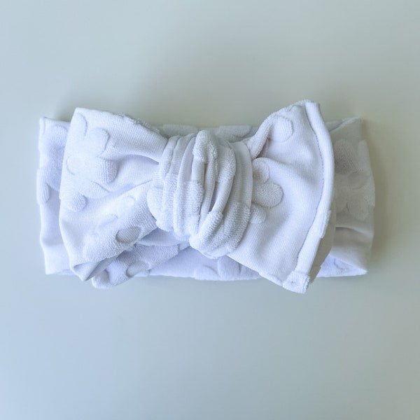 White OVERSIZED tie on headwrap, baby girl headwrap, chunky knot headwrap, baby top knot bows, toddler headband, neutral head wraps