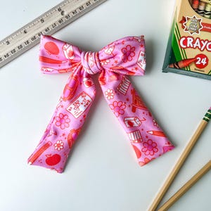 Back to school long tail hair bow| first day of school hair bow| little girl hair bow| first grade, second grade, third grade| hair bow clip