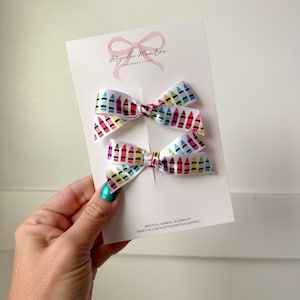 Crayon ribbon pigtail bows, back to school pigtail bows, first day of school bows