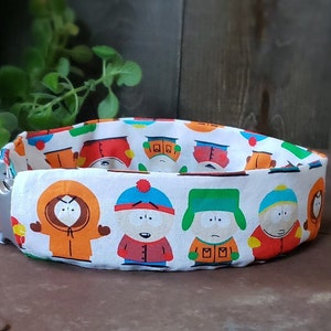 South Park inspired collar slip. Protect collar from dirt. Instantly change collar look. Washable. Non scrunch slip cover for smoother look