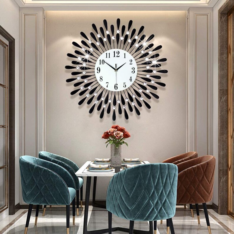 H4Y Extra Large Diamante Crystal Modern 3D Sunburst Wall Clock Etsy UK