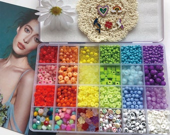 Rainbow Color Bracelet Making Kit- DIY Creative Bracelets Beads Kit, Stretchy Beads Jewelry Making Box, Friendship Bracelets. Activity box