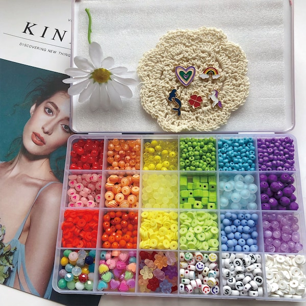 Rainbow Color Bracelet Making Kit- DIY Creative Bracelets Beads Kit, Stretchy Beads Jewelry Making Box, Friendship Bracelets. Activity box