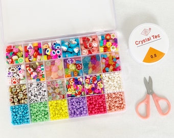 Bracelet Making Kit-Polymer Clay Beads and Glass Seed Beads - Beads assortment for Jewelry Making- Activity Beads Box,Creative Craft kit