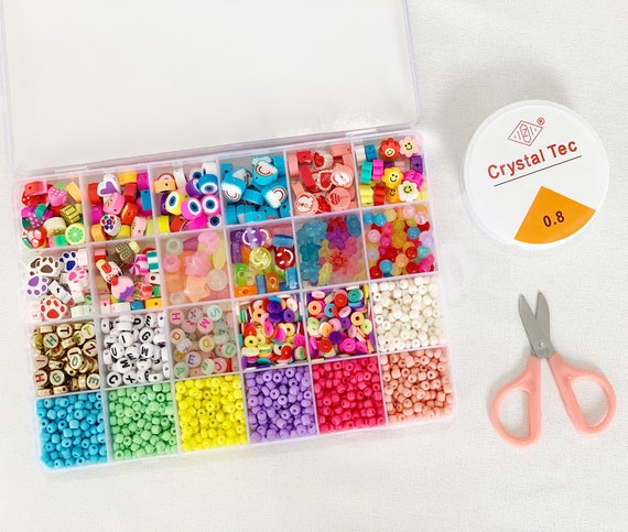 DIY Bracelet Making Kit: Polymer Clay, Seed & Alphabet Beads with Charms