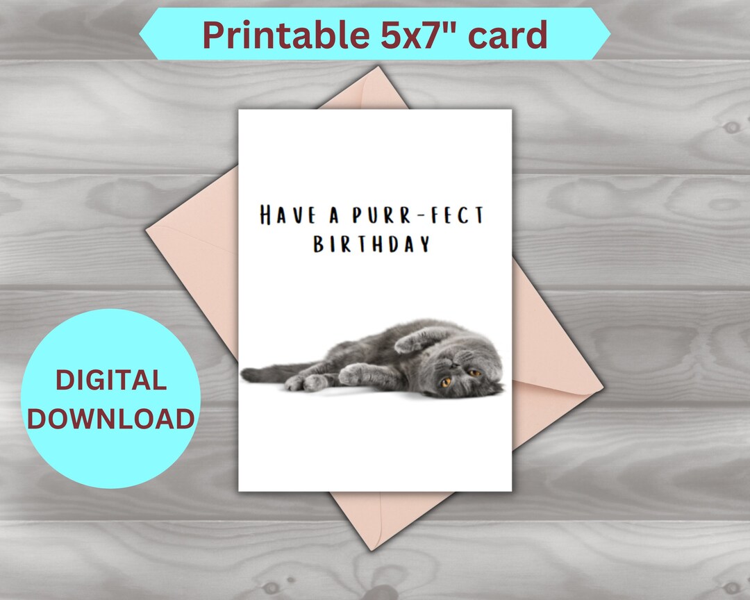 Cat Birthday Greeting Card, Printable Card, Happy Birthday Card, 5x7 ...