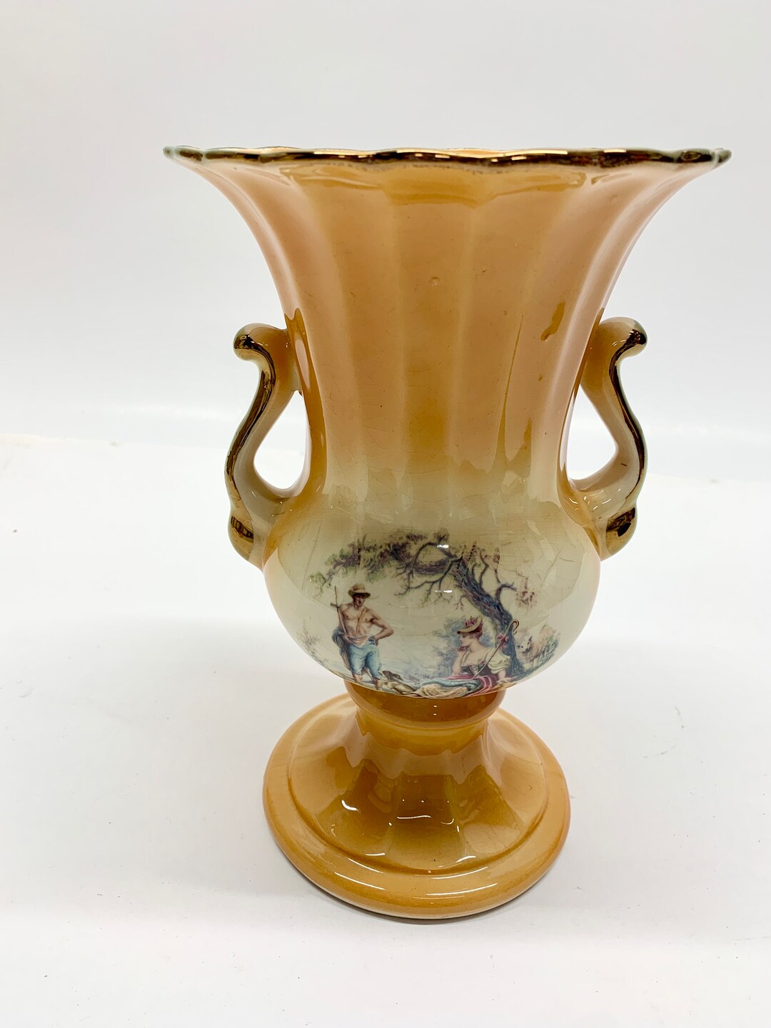 Vintage KLM Staffordshire England Ceramic Vase Orange Glaze Plant