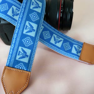 Blue Ethnic Style Camera Strap, Lightweight Camera Neck Strap, Soft Velvet Camera Strap, Gift for Photographers, Photography Accessory