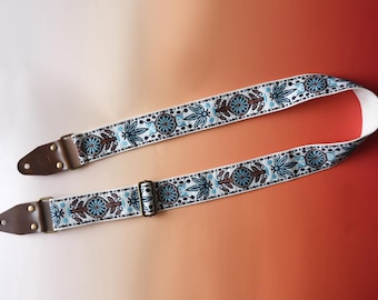 Personalized Handcrafted Strap for Guitar and Bass, Embroidered Floral Design, Custom Guitar Strap, Practice Guitar Strap, Gift for Musician