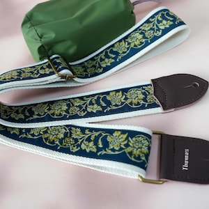 Handcrafted Embroidered Guitar Strap, Durable Guitar Strap for Musicians, Genuine Leather Tips with Name, Strap for Acoustic/Electric Guitar