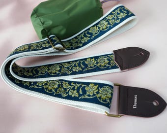 Handcrafted Embroidered Guitar Strap, Durable Guitar Strap for Musicians, Genuine Leather Tips with Name, Strap for Acoustic/Electric Guitar