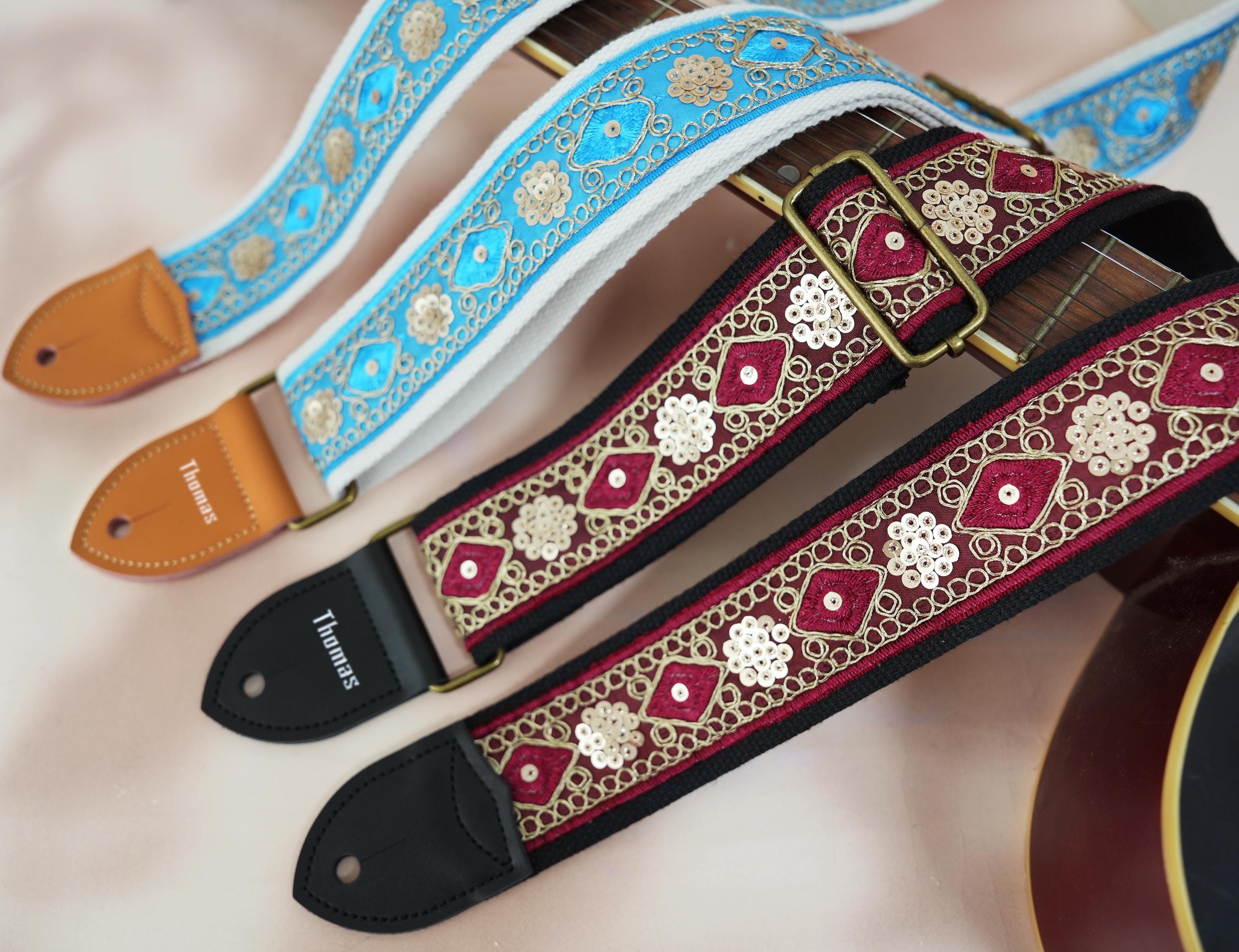 Embroidered adjustable Guitar Strap with Gold Accents Nefelibata Embroidered Guitar Strap Review main image 3