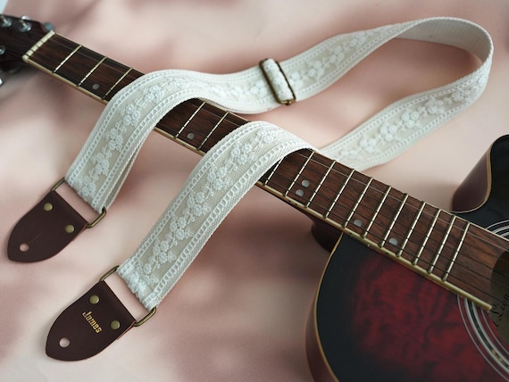 Lace Guitar Strap, Soft Cotton Guitar Shoulder Strap, Guitar Band for Everyday Use, Folk Guitar Strap, Guitar Accessories, Gift for Musician