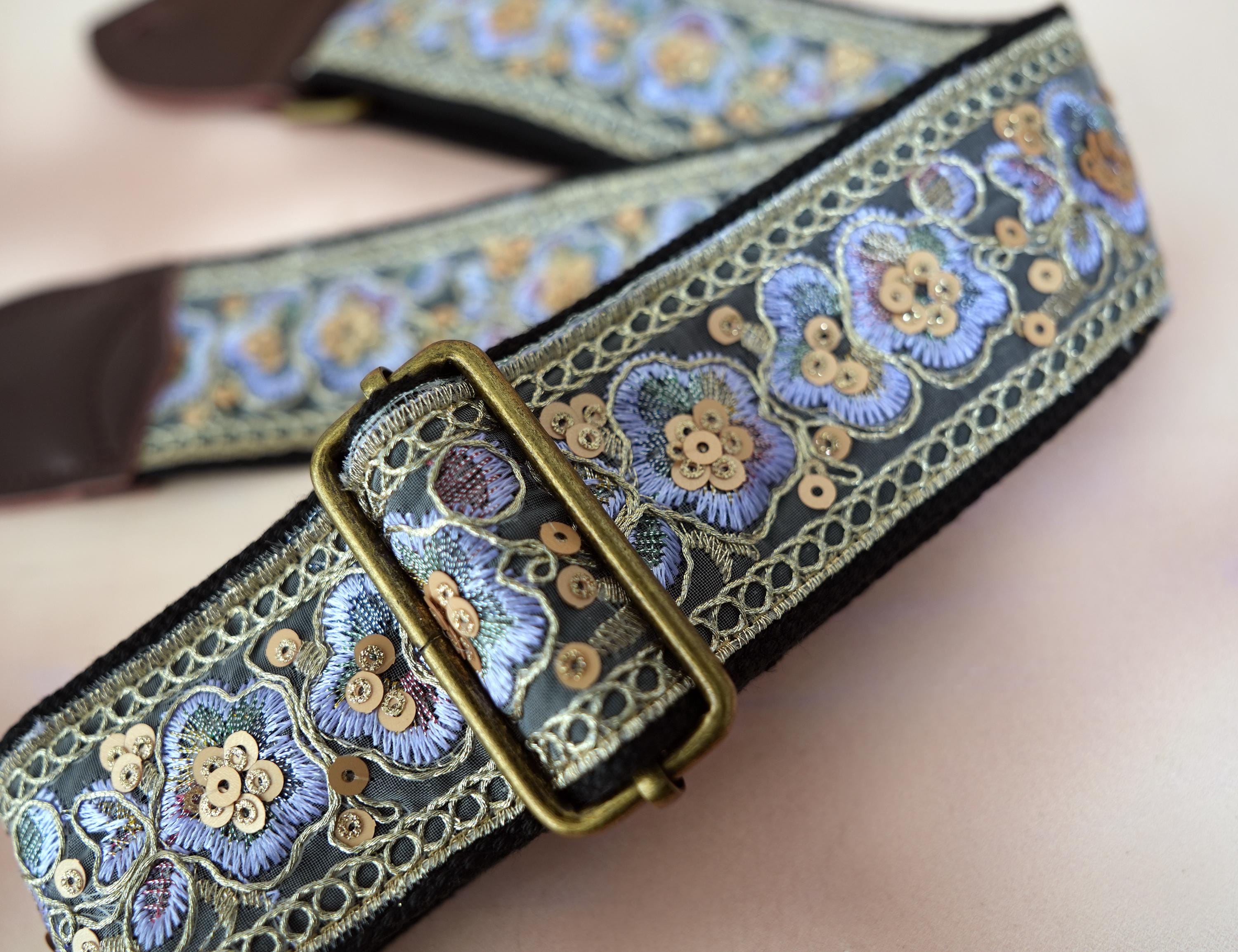 Gold Embroidered Guitar Strap - Etsy display picture 3