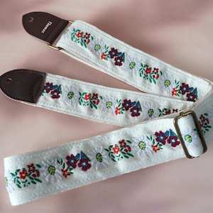 Floral Guitar Strap, Embroidery Guitar Strap, Personalized Gift for Guitarist, Bass Shoulder Strap Instrument Strap, Birthday Gift