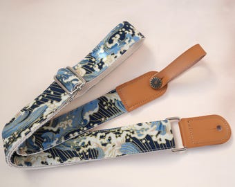 Alça para ukulele com estilo ondulado japonês, pontas de couro legítimo, alça leve para ukulele, alça ajustável para ukulele, presente para tocador de ukulele