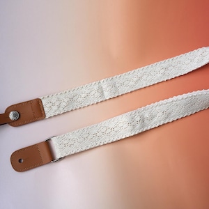 Beige Ukulele Strap, Handmade Ukulele Shoulder Strap, Ukulele Strap with Genuine Leather Tips, Gift for Ukulele Owner, Gift for Her