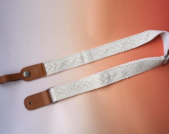 Beige Ukulele Strap, Handmade Ukulele Shoulder Strap, Ukulele Strap with Genuine Leather Tips, Gift for Ukulele Owner, Gift for Her