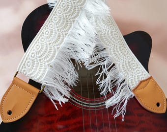 Bohemia-Style Guitar Strap with Fringe Details, Woven Guitar Strap, Custom Strap for Electric, Acoustic or Bass Guitars, Guitarist Gift