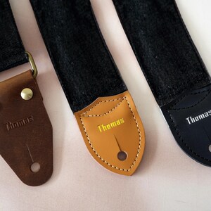 Correa de guitarra multicolor con perros de varias razas, puntas de cuero genuino personalizadas con nombre, correa de terciopelo, cómoda de llevar, ideal para guitarristas imagen 14