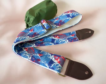 Sangle de guitare Koi Fish & Wave, Sangle de guitare de style japonais, Sangle en velours confortable, Sangle de guitare personnalisée, Cadeau pour guitaristes