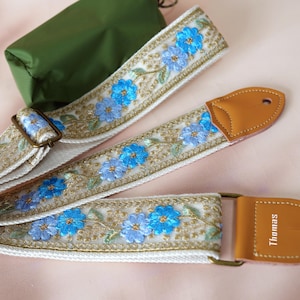 Floral Embroidery Guitar Strap, Custom Strap for Electric, Acoustic or Bass Guitars, Instrument strap, Guitarist Gift