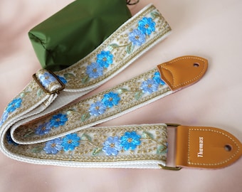 Floral Embroidery Guitar Strap, Custom Strap for Electric, Acoustic or Bass Guitars, Instrument strap, Guitarist Gift