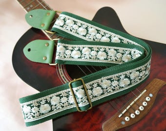 Embroidered Guitar Strap, Customized Guitar Strap, Genuine Leather Tips with Name, Guitar Strap for Acoustic/Electric Guitar, Gift For Her