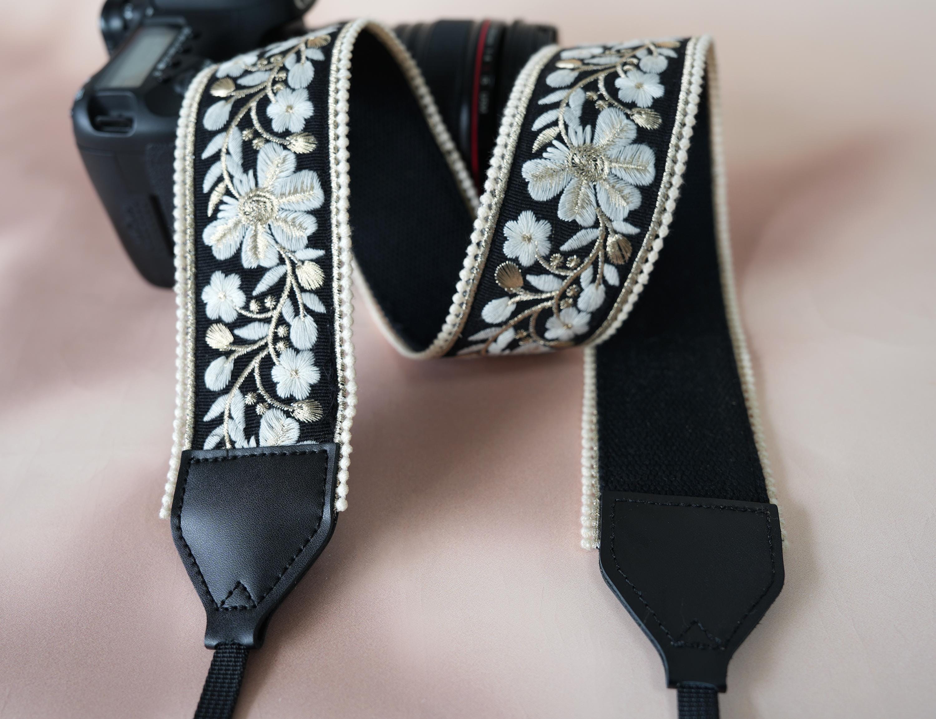 Vintage Style Camera Strap, Embroidered Floral Design, Universal Camera Neck Strap, Adjustable Camera Shouler Strap, Gift for Photographer