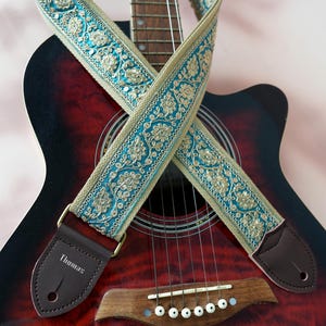 Embroidered Guitar Strap, Genuine Leather Tips with Name, Guitar Strap for Performance, Adjustable Strap for Acoustic/Electric Guitar