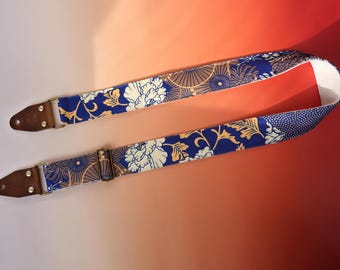 Personalized Guitar Strap, Custom Genuine Leather Tips with Name, Unique Guitar Strap Gift, Japanese Art Feel Guitar Strap, Guitarist Gift