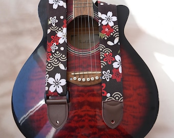 Correa para guitarra con diseño de olas japonesas y flores de cerezo, correa para guitarra con nombre personalizado, correa de terciopelo ligera, correa para guitarras eléctricas, acústicas y bajos.
