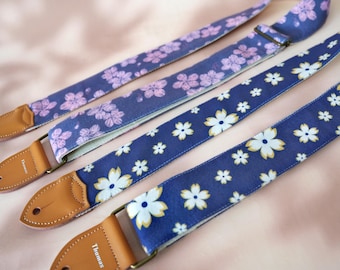 Floral Guitar Strap, Custom Guitar Strap with Name, Personalized Guitar Strap, Guitarists Gift, Japanese Art Strap