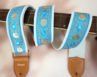 Embroidered Guitar Strap With Gold Sequins & Thread, Genuine  display picture 1