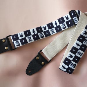 Rock and Roll Guitar Strap, Black and White Checkered Guitar Strap, Personalized Guitar Strap with Name, Musician Gift, Guitar Accessory