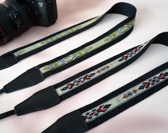 Ethnic Pattern Boho Camera Strap, Vintage Style Handcrafted DSLR Strap, Polaroid Camera Strap, Anti-Slip Camera Strap, Photographer Gift