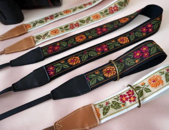 Floral Embroidery Camera Strap, Handcrafted DSLR Strap, Polaroid Camera Neck Strap, Anti-Slip Camera Strap, Photographer Gift, Camera Gear