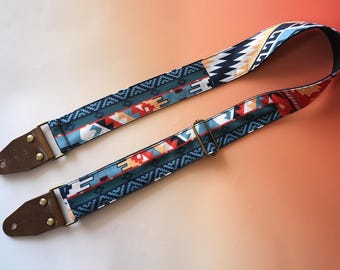 Custom Handcrafted Strap for Guitar and Bass, Unique Guitar Leather Tips Design, Adjustable Strap, Practice Guitar Strap, Gift for Musicians