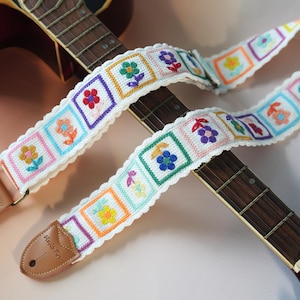 Guitar Strap with Embroidery, Floral Guitar Decoration, Brass Hardware Guitar Belt for Everyday Use, Guitar Decor, Gift for Guitarist