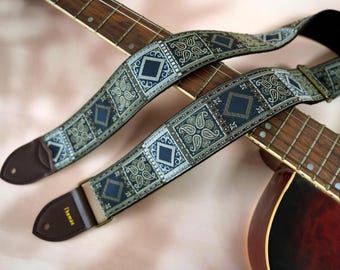 Bohemian Patterned Guitar Straps, Custom Strap for Electric, Acoustic or Bass Guitars, Personalized Instrument strap, Guitarist Gift