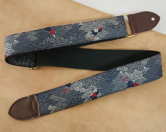 Waves Pattern Guitar Strap, Custom Guitar Strap with Name, Personalized Guitar Strap, Guitarists Gift, Japanese Motifs Guitar Strap