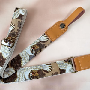 Crane Patterned Ukulele Strap, Lightweight Ukulele Strap, Handcrafted Shoulder Strap, Durable Instrument Strap, Ukulele Player Gift