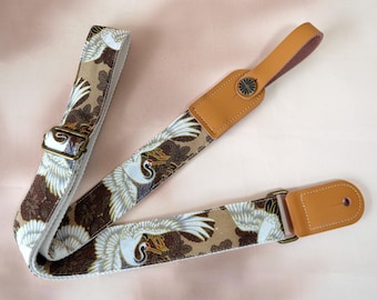 Crane Patterned Ukulele Strap, Lightweight Ukulele Strap, Handcrafted Shoulder Strap, Durable Instrument Strap, Ukulele Player Gift