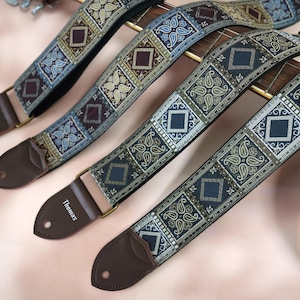 Bohemian Patterned Guitar Straps, Custom Strap for Electric, Acoustic or Bass Guitars, Personalized Instrument strap, Guitarist Gift