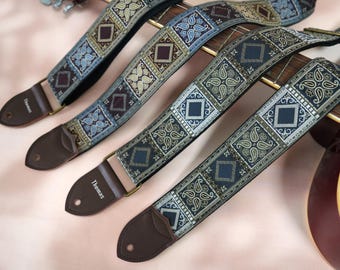 Bohemian Patterned Guitar Straps, Custom Strap for Electric, Acoustic or Bass Guitars, Personalized Instrument strap, Guitarist Gift