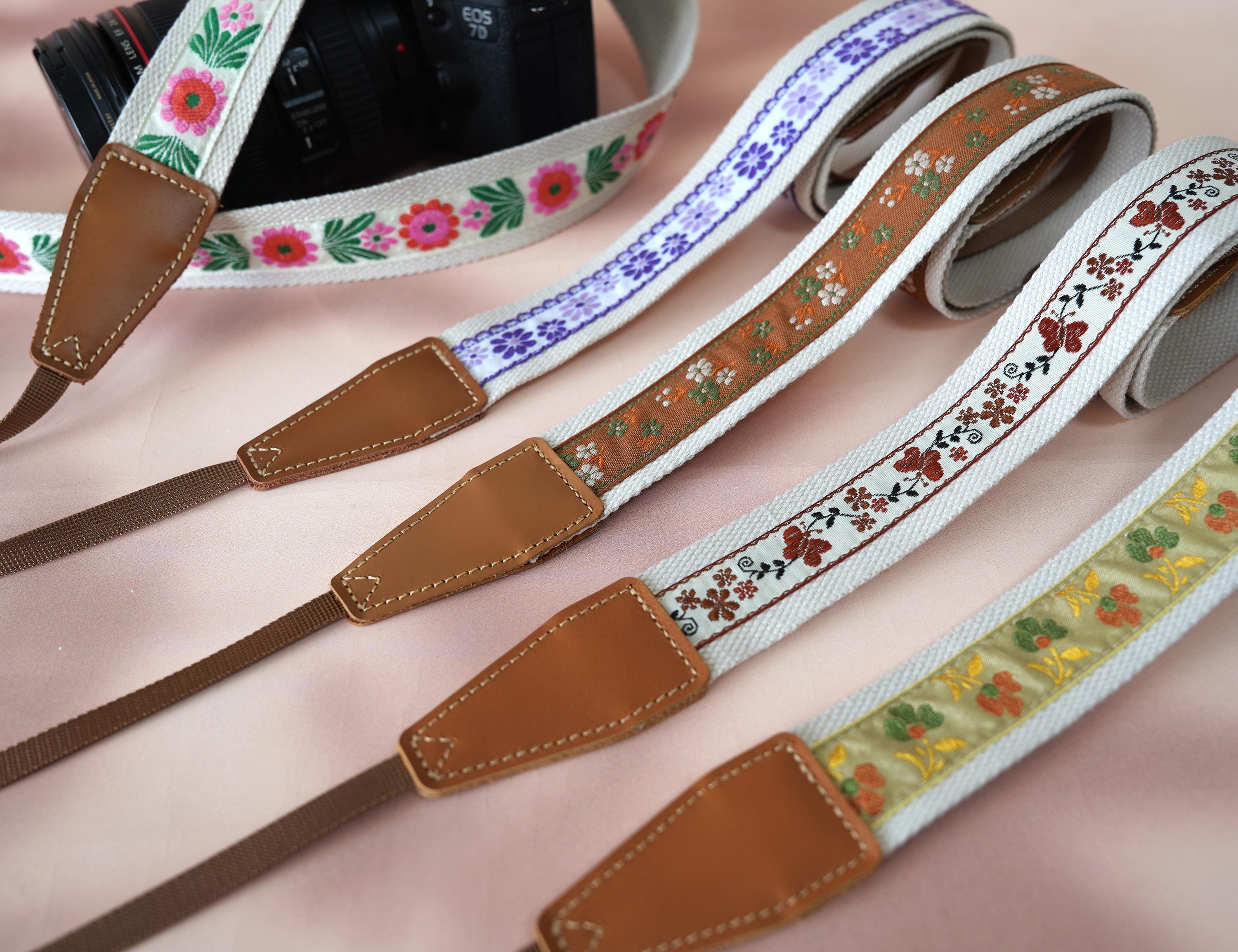 Embroidered Camera Strap, 5 Floral Cotton DSLR Neck Straps, Adjustable Photography Accessories for Photographers, Birthday Gift