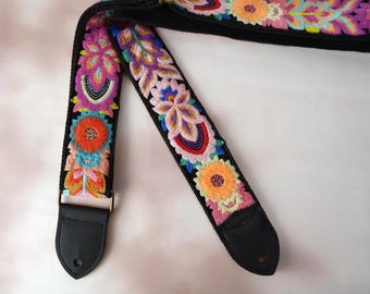 Embroidery Guitar Strap, Floral Guitar Strap, Personalized Gift for Guitarist, Bass Shoulder Strap, Electric Guitar Strap