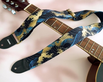 The Great Wave Guitar Strap, Custom Guitar Strap with Name, Personalized Guitar Strap, Guitarists Gift, Birthday Gift, Japanese Art Strap